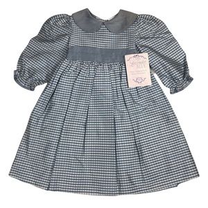 New Lavender Blue Checked Floral Dress with Sash 2T